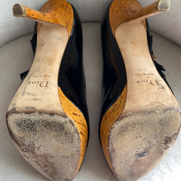 Christian Dior Black Patent Leather Peep Toe Pumps Stiletto Heels with Bow - Picture 7 of 7